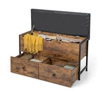GOPLUS Banc de Rangement en Bois avec Siège Rembourré, Charge150kg, Coffre de Rangement Style Industriel avec 2 Tiroirs, Charnière de Sécurité