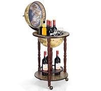 GOPLUS Bar Globe Terrestre Style Vintage en Bois d'Eucalyptus φ45CM, Chariot de Bar Géant Forme de Globe 2 Niveaux avec 3 roulettes et Couvercle Hauteur 88 CM pour Bouteille, Vin et Verres (Blanc)