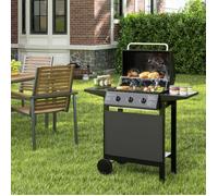 GOPLUS Barbecue à Gaz d'Extérieur BBQ 24,000 BTU, avec 3 Brûleurs, 2 Tablettes Latérales, Thermomètre, Chariot à Barbecue Camping
