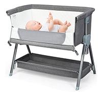 GOPLUS Berceau Cododo à Roulette Réglable en 6 Hauteurs avec Fermeture Éclaire et Ceinture de Sécurité, Lit de Bébé avec Matelas et Panier de Rangement, pour 0-6 Mois, Charge Max 15KG, Gris Clair