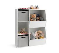 GOPLUS Bibliothèque Enfant avec Coffre à Jouet, 2 Bacs Amovibles et Pliables, Rangement Ouvert, pour Chambre d'enfants, Salle de Jeux, Crèche, 77 x 35 x 93,5CM,Blanc