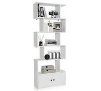 GOPLUS Bibliothèque Étagère 5 Niveaux avec Armoire en Bois Anti-Basculement, Meuble de Rangement en Bois pour Salon Chambre Bureau, Style Moderne, 70 x 23 x 183 cm, Blanc