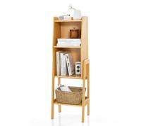 GOPLUS Bibliothèque Étagère à 4 Niveaux en Bambou, Pieds et Bords Surélevés, Bibliothèque Étagère de Rangement Moderne & Naturel, Coonvient pour Petit Espace, Chambre, Salon