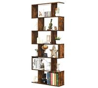GOPLUS Bibliotheque Livre avec Étagère 6 Niveaux en Bois Anti-Basculement, 80 x 23 x 191CM, Bibliothèque Meuble de Rangement en Forme S, 12 Compartiment pour Salon Chambre Bureau, Style Moderne,Marron