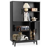 GOPLUS Bibliothèque Meuble de Rangement à 4 Niveaux avec 4 Étagères Ouvertes et 2 Cabinets de Porte, Meuble de Rangement pour Salon, Cuisine Étude, Charge Max 20KG,80X24X119,5CM (Noir)