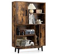 GOPLUS Bibliothèque Meuble de Rangement à 4 Niveaux avec 4 Étagères Ouvertes et 2 Cabinets de Porte, Meuble de Rangement pour Salon, Cuisine Étude, Charge Max 20KG,80X24X119,5CM (Industriel)