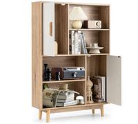 GOPLUS Bibliothèque Meuble de Rangement à 4 Niveaux avec 4 Étagères Ouvertes et 2 Cabinets de Porte, Meuble de Rangement pour Salon, Cuisine Étude, Charge Max 20KG,80X24X119,5CM (Naturel)
