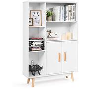 GOPLUS Bibliothèque Meuble de Rangement à 4 Niveaux avec 4 Étagères Ouvertes et 2 Cabinets de Porte, Meuble de Rangement pour Salon, Cuisine Étude, Charge Max 20KG,80x24x119CM