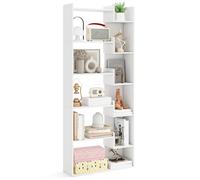 GOPLUS Bibliotheque pour Salon en Bois à 6 Niveaux, Bibliothèque Meuble de Rangement Haut avec Kit Anti-basculement, Séparateur de Pièce Autoportant, Étagère Ouverte pour Chambre, Bureau (Blanc)