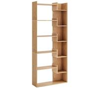 GOPLUS Bibliotheque pour Salon en Bois à 6 Niveaux, Bibliothèque Meuble de Rangement Haut avec Kit Anti-basculement, Séparateur de Pièce Autoportant, Étagère Ouverte pour Chambre, Bureau (Naturel)
