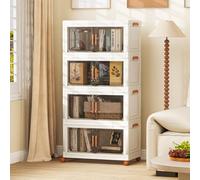 GOPLUS Boite Rangement Empilable en Plastique avec Roues, Caisse Rangement Pliable avec Couvercles à 4 Niveaux, 70L par Niveaux, Portes Magnétiques Avants, Conception Verrouillable pour Maison, Bureau