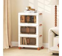 GOPLUS Boite Rangement Empilable en Plastique avec Roues, Caisse Rangement Pliable avec Couvercles à 3 Niveaux, 19L par Niveaux, Portes Magnétiques Avants, Conception Verrouillable pour Maison, Bureau
