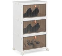 GOPLUS Boîtes de Rangement Empilables Mobile- Lot de 3 Bacs avec Couvercle-Portes Magnétiques-Double Ouverture-38,5x27x64cm