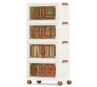 GOPLUS Boîtes de Rangement en Plastique, Boîtes de Rangement Empliables 208L avec Couvercles, Roues Universelles, Portes Avant, Poignées Pratiques, pour Maison, Bureau (62.5(L),4 Niveaux)