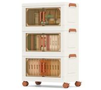 GOPLUS Boîtes de Rangement en Plastique, Boîtes de Rangement Empliables 57L avec Couvercles, Roues Universelles, Portes Avant, Poignées Pratiques, pour Maison, Bureau (43.5(L),3 Niveaux)