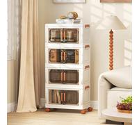 GOPLUS Boîtes de Rangement en Plastique, Boîtes de Rangement Empliables 76L avec Couvercles, Roues Universelles, Portes Avant, Poignées Pratiques, pour Maison, Bureau (43.5(L),4 Niveaux)