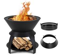 GOPLUS Brasero à Granulés et Charbon de Bois avec Cendrier et Anneau Amovible, Foyer Extérieur 3 en 1 de 50 cm, Sans Fumée