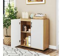 GOPLUS Buffet Bas Cuisine Entrée, Armoire de Rangement avec Portes, Commode Moderne avec Étagère Ajustable, pour Vaseilles Entrée, Couloir, Salon, Charge 40+20+20 KG,80 x 31 x 82 cm (Naturel)