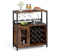 GOPLUS Buffet Cuisine avec Casier pour 9 Bouteilles, 75 x 34 x 90 CM, Meuble Bar à Vin 3 Porte-Verres et Porte à Grille, Meuble Range Bouteille Autoportant avec Pieds Réglables, pour Salon et Cuisine