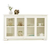 GOPLUS Buffet de Cuisine-2 Etagères-106x33x62,5CM-Porte Coulissante Verre-Tablette Hauteur Réglable-Bahut Bas/Commode Cuisine-Blanc