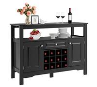 GOPLUS Buffet de Cuisine avec Porte-Bouteille Amovible pour 12 Bouteilles, Tiroir, 2 Placards, pour Cuisine et Salon, 116 x 40 x 82 CM, Noir