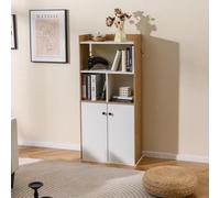 GOPLUS Buffet Haut Salon Cuisine, Bibliothèque Moderne à 3 Niveaux avec Etagères Ouvertes, Armoire à Double Porte, pour Salon, Chambre, Bureau, Cuisine,60 x 30 x 140 cm (avec Base)