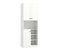 GOPLUS Buffet Salle à Manger, 2 Armoires, Placard Ouverte pour Mico-Ondes, 3 Étagères Ouverts, Armoire Haute de Rangement pour Salon, Cuisine, Blanc, 60×33×166CM (Blanc)