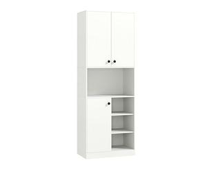 GOPLUS Buffet Salle à Manger, 2 Armoires, Placard Ouverte pour Mico-Ondes, 3 Étagères Ouverts, Armoire Haute de Rangement pour Salon, Cuisine, Blanc, 60×33×166CM (Blanc)