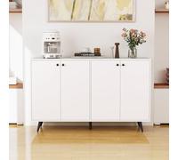 GOPLUS Buffet Scandinave avec Grand Plateau Supérieur et 2 Placards, Buffet Bas 2 Étagères Réglables, Meuble Entrée Couloir avec 5 Pieds, pour Vaisselle, Chaussures 127,5 x 38 x 79,5 cm (Blanc)