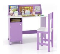 GOPLUS Bureau Enfant avec Chaise, Table d'Étude avec Tableau Blanc et Marqueur, Étagère, Armoire, Bureau Enfant 3+ Ans avec Rangement pour Maison, École, Charge 90/50KG (Violet)