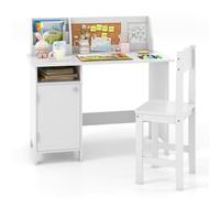 GOPLUS Bureau Enfant avec Chaise, Table d'Étude avec Tableau Blanc et Marqueur, Étagère, Armoire, Bureau Enfant 3+ Ans avec Rangement pour Maison, École, Charge 90/50KG (Blanc)