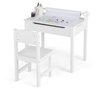 GOPLUS Bureau Enfant Fille Garcon avec Chaise, Table a Dessin Enfant avec Rouleau du Papier, Bureau d'Écriture en Bois avec Rangement, Table Polyvalente pour 3+ Ans, Blanc
