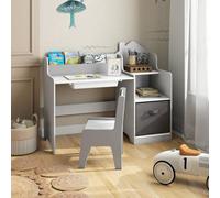 GOPLUS Bureau Enfant Fille Garçon en Forme de Maison, Table Enfant avec Chaise Ergonomique, Bureau d'Étude avec Rangement, Étagère et Tiroirs, pour Chambre et Maternelle (Gris)