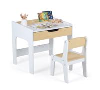 GOPLUS Bureau et Chaise pour Enfant 3+ Ans avec 1 Tiroir, Naturel | Table d’Etude Ergonomique Fille Garçon avec 3 Compartiments Ouverts, Bords Arrondis, pour Chambre à Couer, Salle de Jeux