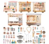 GOPLUS Busy Board Montessori, Planche d'Activité Murale en Forme de Train, Tableau d'Activité Montessori avec 5 Panneaux, 63 Accessoires, Jouet Sensoriel 3 Ans pour Garçons Filles