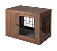 GOPLUS Cage pour Chien 2 en 1 avec Coussin Confortable et Double Porte, Niche Décorative en Maille pour Petits et Moyens Chiens, 92 x 59 x 66,5 CM, Marron