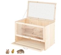 GOPLUS Cage pour Hamsters en Bois de Sapin, Cage pour Rongeurs, Maisonnette pour Petits Animaux Domestiques, avec Fenêtre en Acrylique, Toit Basculant en Treillis Métallique, pour Activités