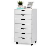 GOPLUS Caisson Bureau à Roulettes en Bois d’Ingénierie, 50 x 40 x 87CM, Meuble Rangement Bureau avec 7 Tiroirs Coulissants, Poignée Découpées, pour Documents, Support d’Imprimante, pour Chambre, Blanc