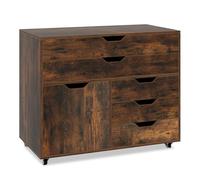 GOPLUS Caisson Bureau avec 5 Tiroir avec Roulette 360°, Caisson de Rangement avec Armoire, Plateau Grand, Support Imprimante, pour Dossier, Document, Papier, 78x40x65CM, pour Salon, Bureau, Industriel