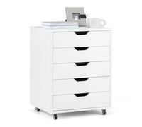 GOPLUS Caisson Bureau avec 5 Tiroirs à Roulettes en Bois, 49x40x65CM, Meuble Rangement Bureau Mobile avec Support Imprimante, Rangement à 5 Niveaux pour A4, Document, Format, Lettre, Idéal pour Maison