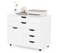 GOPLUS Caisson de Bureau à Roulettes-Classeur Mobile à 5 Tiroirs avec Armoire Latérale-77,5x40x64CM Charge 100KG Blanc