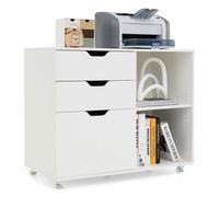 GOPLUS Caisson Mobile à 3 Tiroirs pour Dossier Lettre/A4-Etagère Ouverte Réglable-81x40x66,5CM-Support d'Imprimante Roulant Blanc