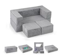 GOPLUS Canapé Enfant Modulaire 2 Places, Canapé-lit Pliable en Mousse avec Accoudoir, Housse Lavable, Fauteuil Enfant Convertible en Peluche, Jeu Motricité pour Tout-Petits