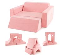 GOPLUS Canapé Enfant Modulaire 8 PCS, Fauteuil Convertible de Jeu avec Housse Amovible pour Intérieur Salle de Jeux, Imaginatif pour Jouer Dormir, 12 Mois+, Charge 30KG, Rose