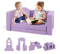 GOPLUS Canapé Enfants 8 Pièces-Canapé Convertible de Jeu Modulaire en Mousse avec Housse en Tissu Suédé-Charge 40KG Violet