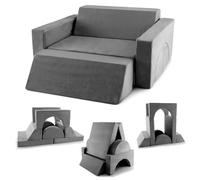 GOPLUS Canapé Enfants Modulaire 8 PCS, Fauteuil Convertible de Jeu avec Housse Amovible pour Intérieur Salle de Jeux, Imaginatif pour Jouer Dormir, 12 Mois+, Charge 30KG, Gris