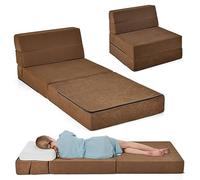 GOPLUS Canapé Lit 1 Place Convertible 3 en 1 avec Housse Amovible en Tissu Floqué, Canapé Convertible Pliable en Mousse pour Chambre, Invités, Voyage (71x190x15CM-3 en 1, Marron)