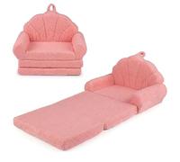 GOPLUS Canapé-Lit Enfant Pliable, Fauteuil Enfant Convertible en Forme de Coquillage, avec Accoudoirs, Poignée, Fauteuil Bebe Doux en Polaire Teddy pour Chambre Salle de Jeux (Rose)