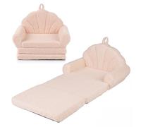 GOPLUS Canapé-Lit Enfant Pliable, Fauteuil Enfant Convertible en Forme de Coquillage, avec Accoudoirs, Poignée, Fauteuil Bebe Doux en Polaire Teddy pour Chambre Salle de Jeux (Beige)