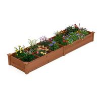 GOPLUS Carre Potager en Bois de Sapin 228x62x25 CM avec Fond Ouvert, Potager Exterieur avec 1 Grand Bacs à Plantation et 6 Petit Bac pour Fleurs Légumes Fruits Herbes, Idéal pour Balcon (Naturel)